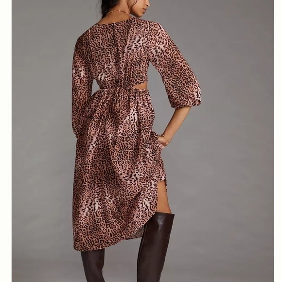 Anthropologie Ranna Gill Animal Print Cutout Midi Dress - Picture 2 of 13
